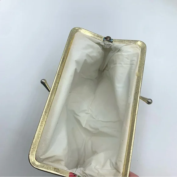 Vintage 60s Floral Kiss Lock Coin Purse Retro Mod Flower Makeup Bag - Picture 9 of 10